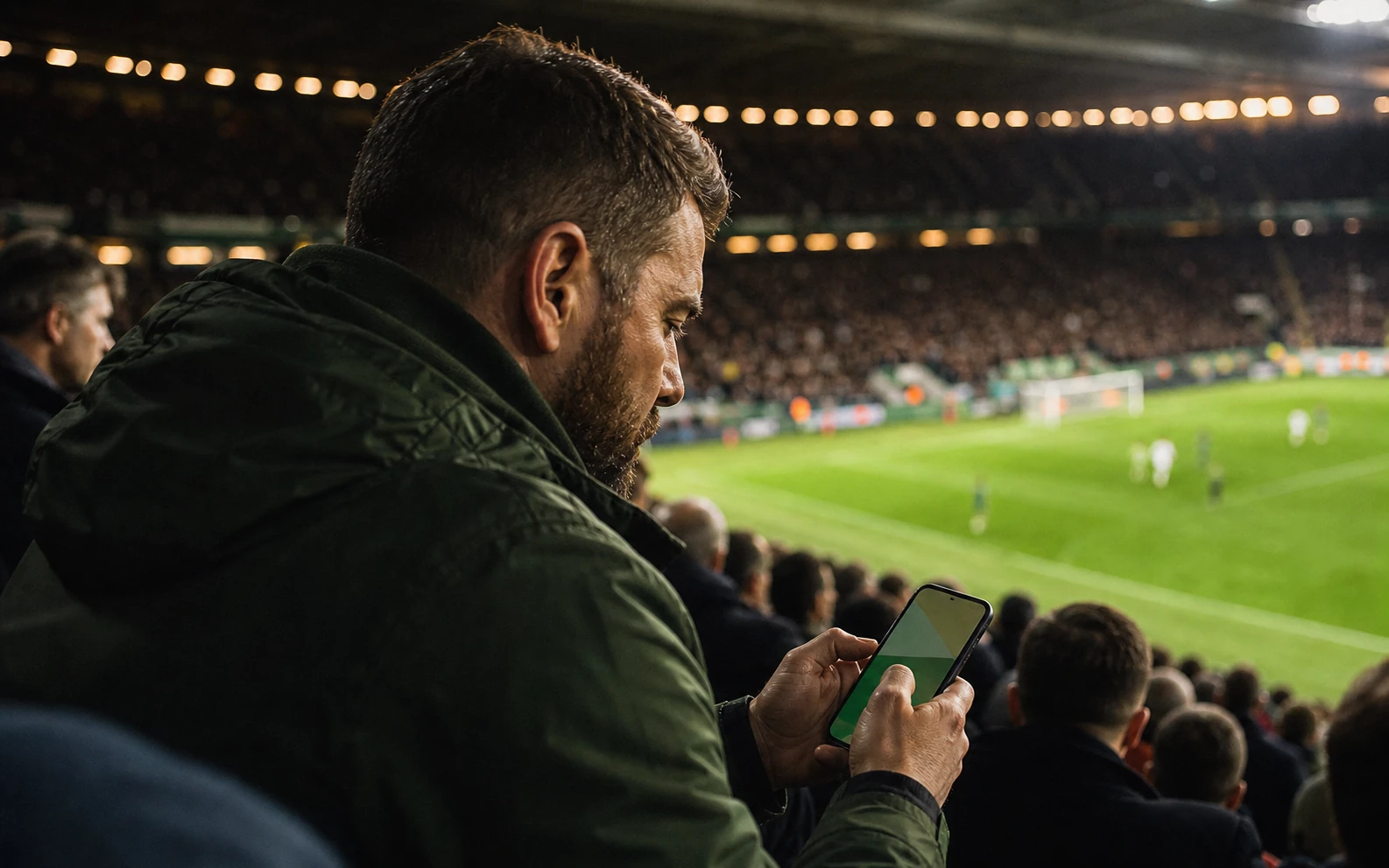 Un tifoso brasiliano segue la partita in diretta sul cellulare