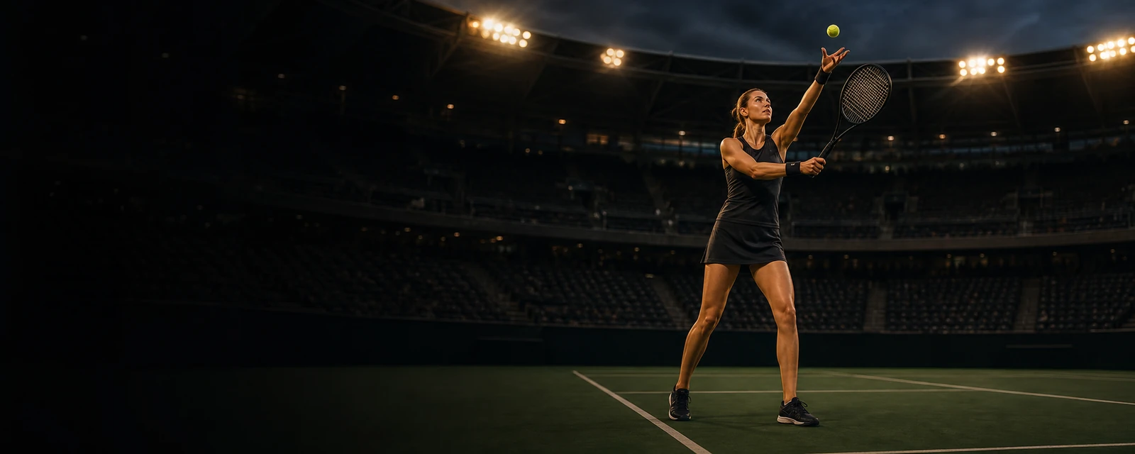 Tennista brasiliano su un campo illuminato